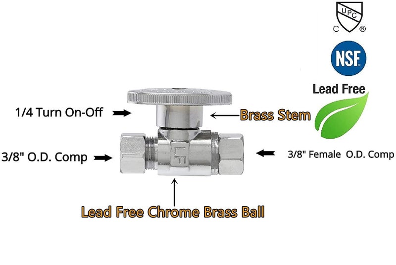 EZ-Fluid 3/8" O.D Female Compression x 3/8" O.D Male Comp. Brass Quarter Turn Water Shut Off Straight Repair Add On Stop Ball Valve,Chrome For Kitchen,Bathroom, Add a Tee Plumbing - Image 3